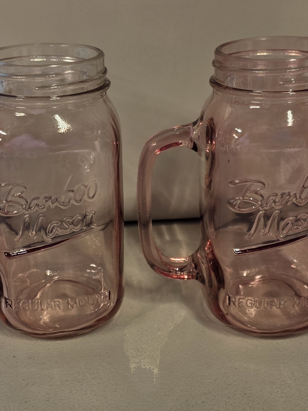 Mason Pink Glass Mason Jar Mugs with Handles - Set of 2